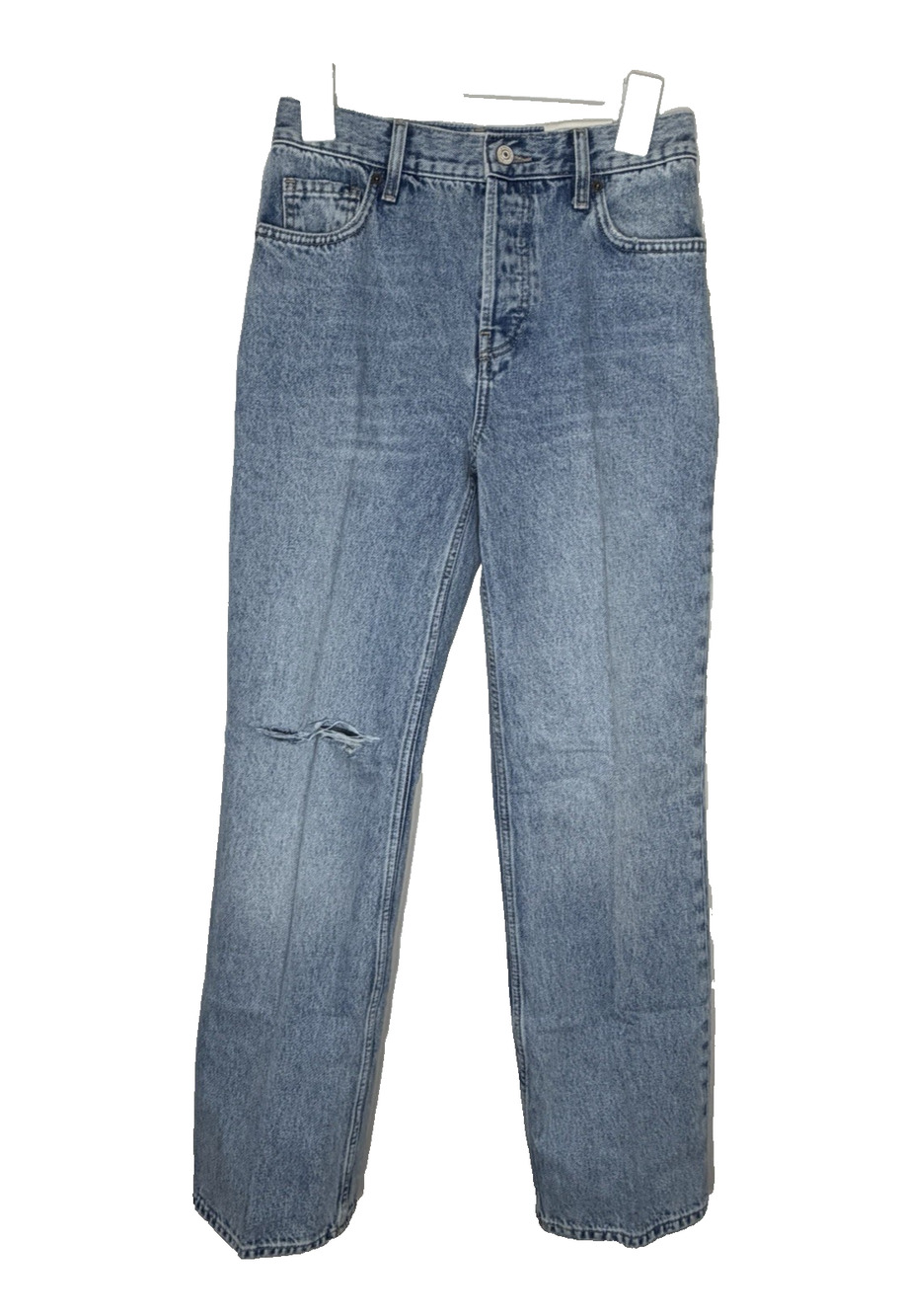 Free People Holly Ripped Bootcut Jeans Womens 26 Blue Denim Button Fly